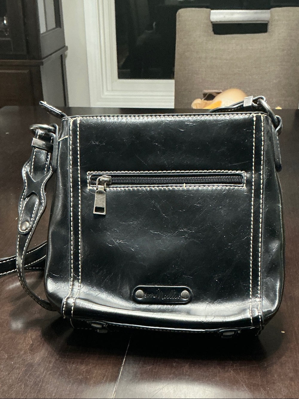 Simply Noelle Black Crossbody Bag with Contrast Stitching